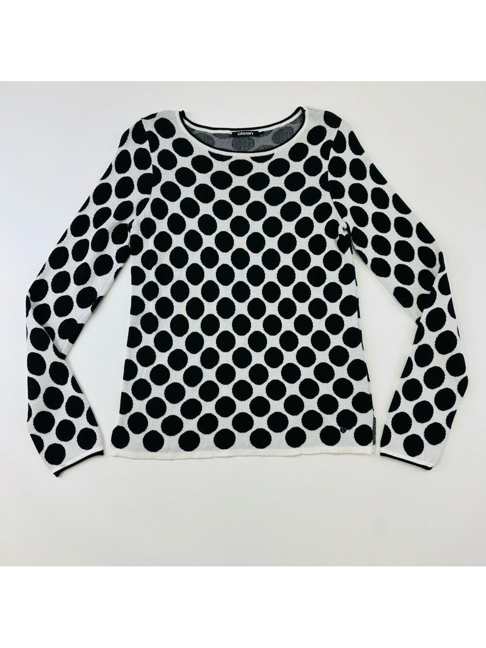 Olsen black white Henny polkadot pullover womens sweater Size 4 cotton blend